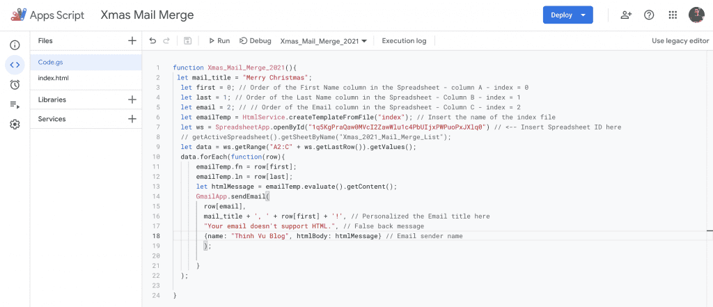 Tạo ứng dụng Mail Merge Gmail với Google Apps Script